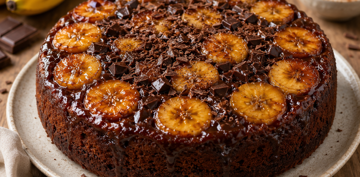 Gâteau renversé à la banane et au chocola